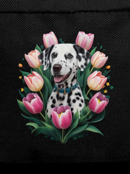Cute Dalmatian with tulips