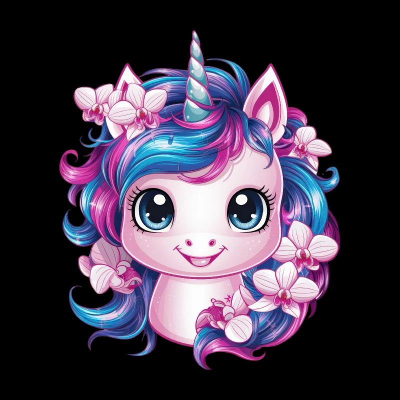 Süßes Einhorn mit Orchideen