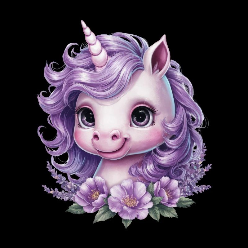 Kawaii Einhorn mit violetten Blümche