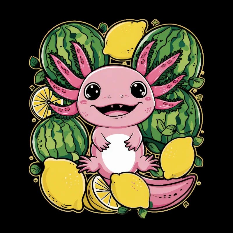 Axolotl Kawaii aux citrons et pastèques