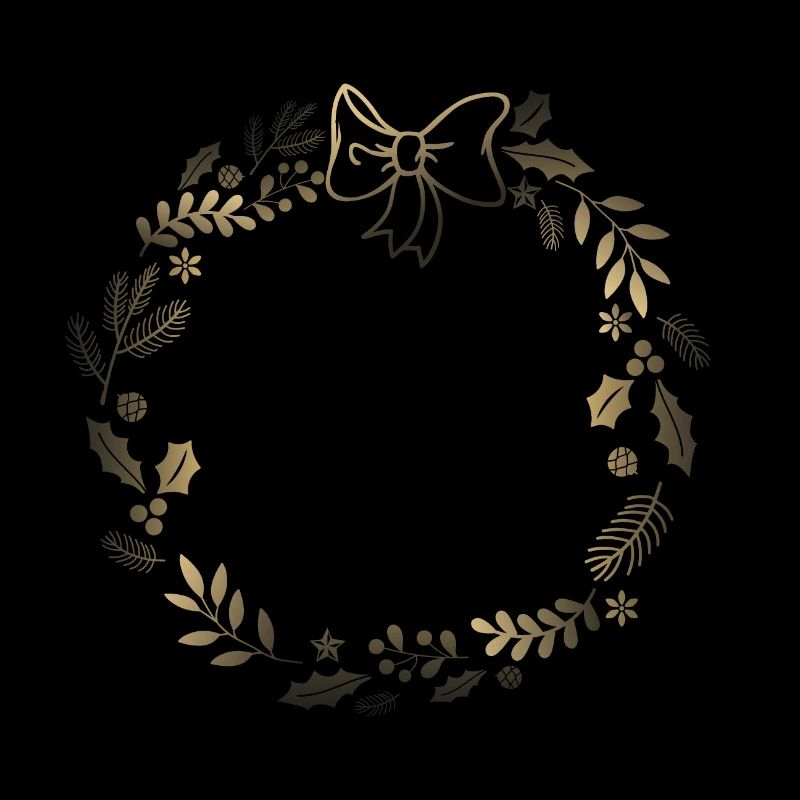 Golden festive wreath with ribbon