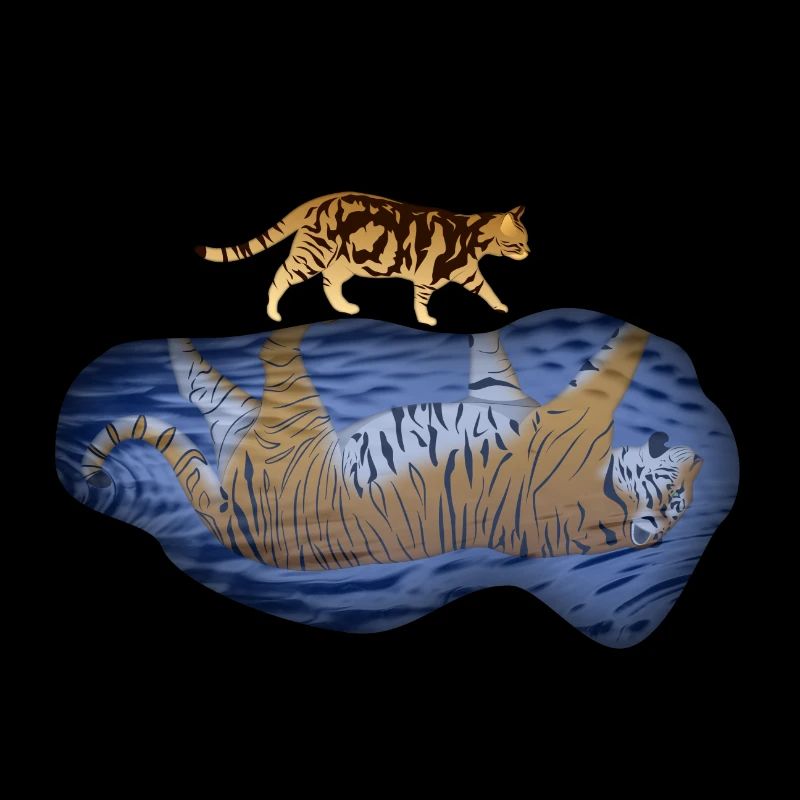 Cat vs tiger reflection puddle