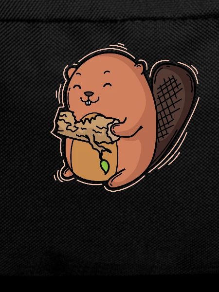 Beaver eats a tree trunk