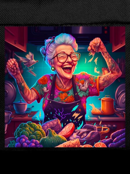 Grandma with tattoos cooking