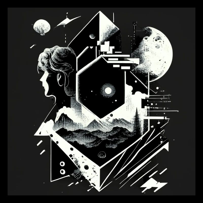 Science fiction landscape scene B&W