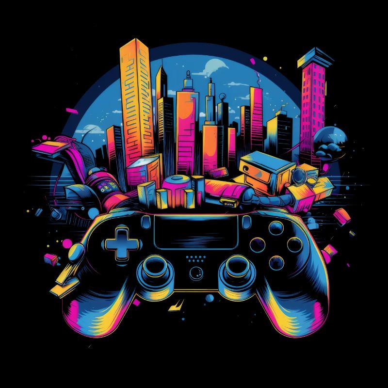 Gaming Universe: Controller & Cityscape Art