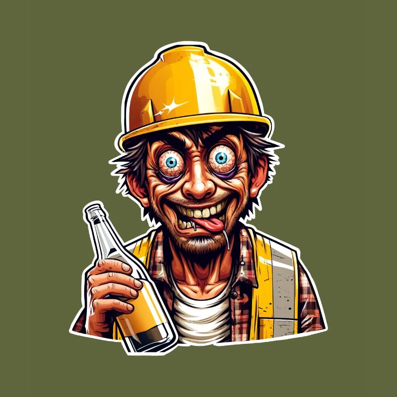 Construction Worker Beer Drunk Funny