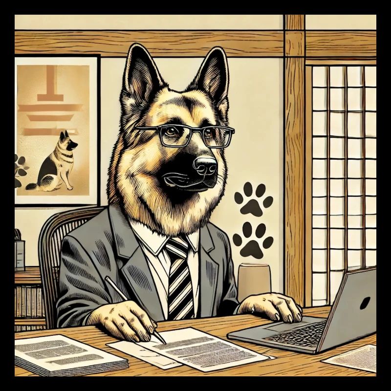 Schäferhund am Schreibtisch - Ukiyo-e Stil