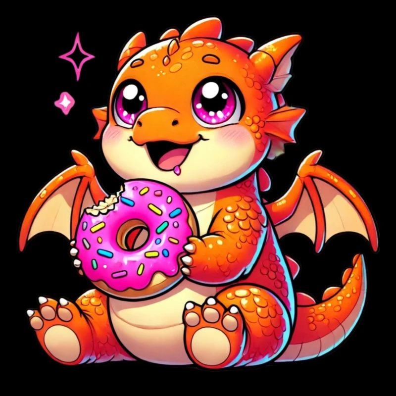 Charming Dragon with Donut - Comic Artwork