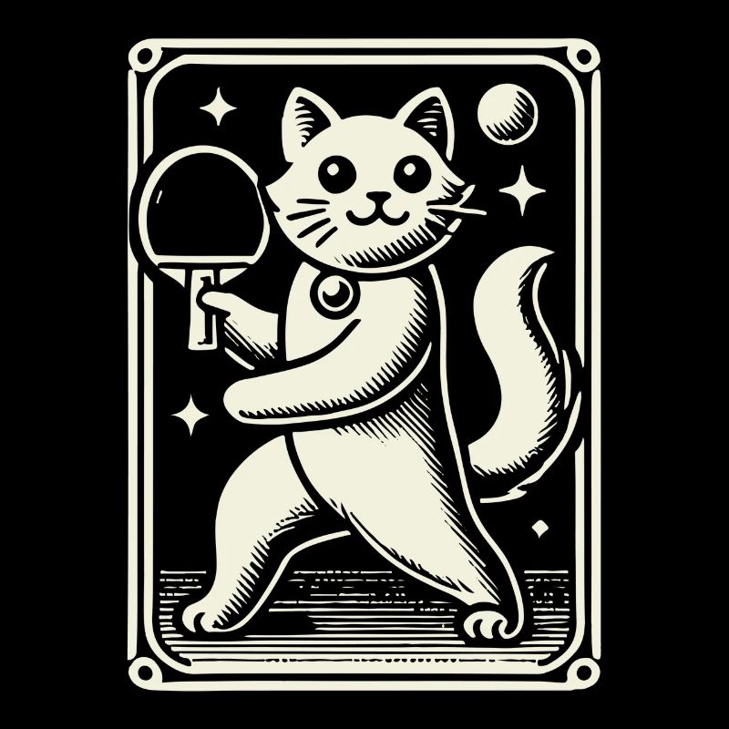 Cute Cat Playing Table Tennis Artfully