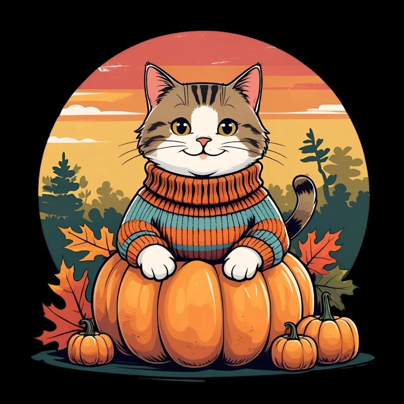 Autumn cat on pumpkin – cozy & cute