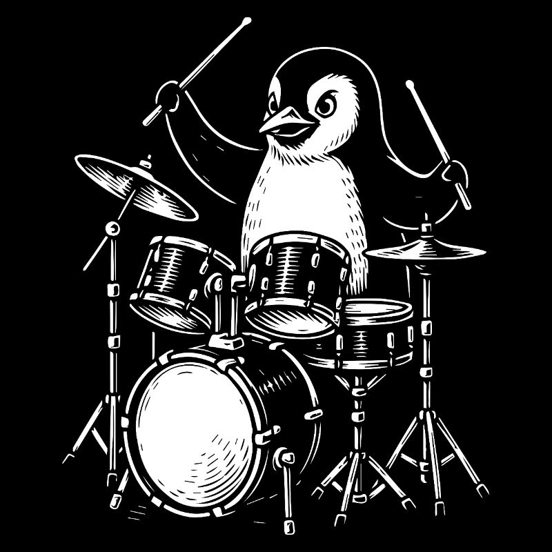 Penguin Drummer Line Art Tee