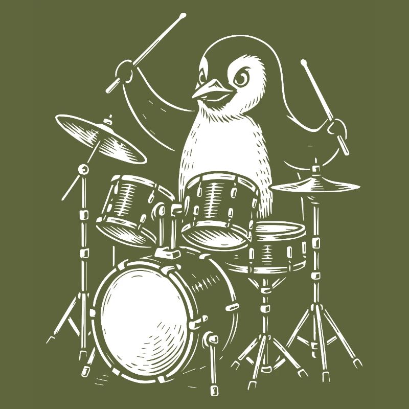 Penguin Schlagzeuger Line Art Tee