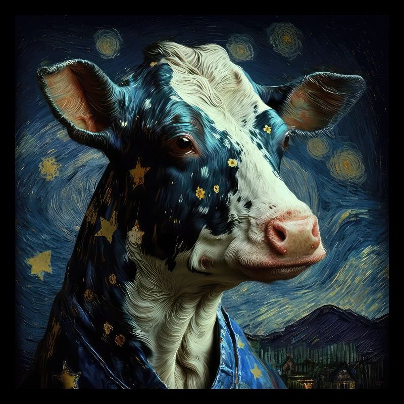 Cow Van Gogh Style Starry Sky Cool at Night