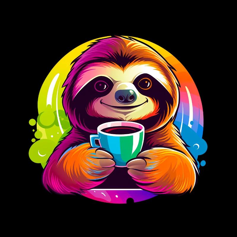 Cute sloth drinking coffee