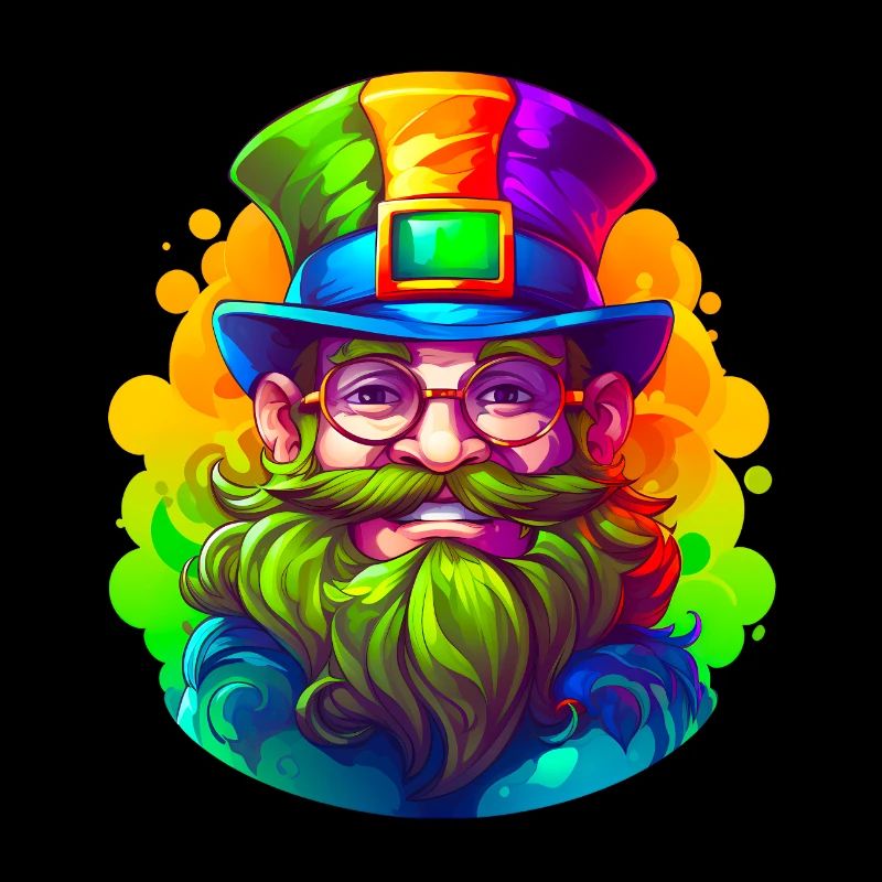 Grinning leprechaun with green beard