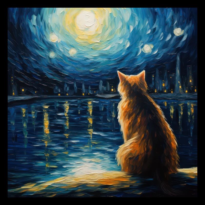 Chat, Motif De Chat, Van Gogh, Nuit Étoilée