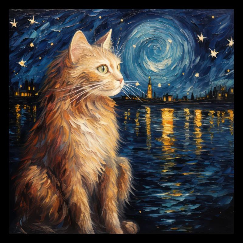 Chat, Motif De Chat, Van Gogh, Nuit Étoilée
