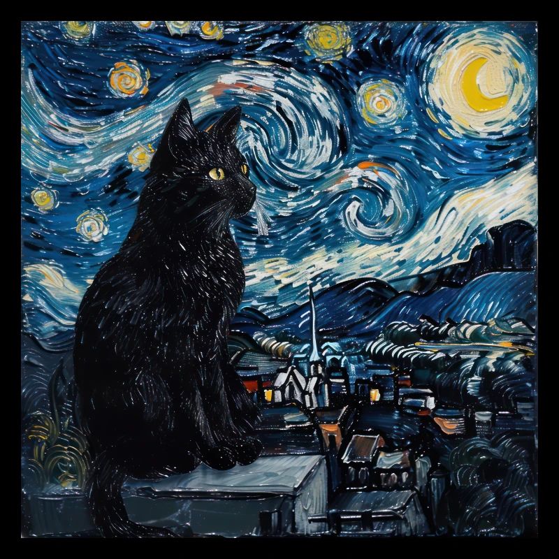 Chat, Motif De Chat, Van Gogh, Nuit Étoilée