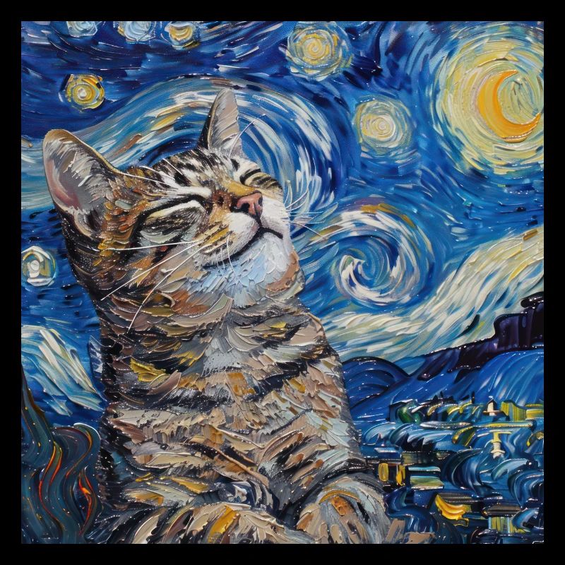Chat, Motif De Chat, Van Gogh, Nuit Étoilée
