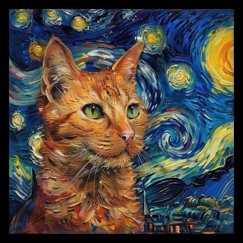 Chat, motif de chat, van gogh, nuit étoilée