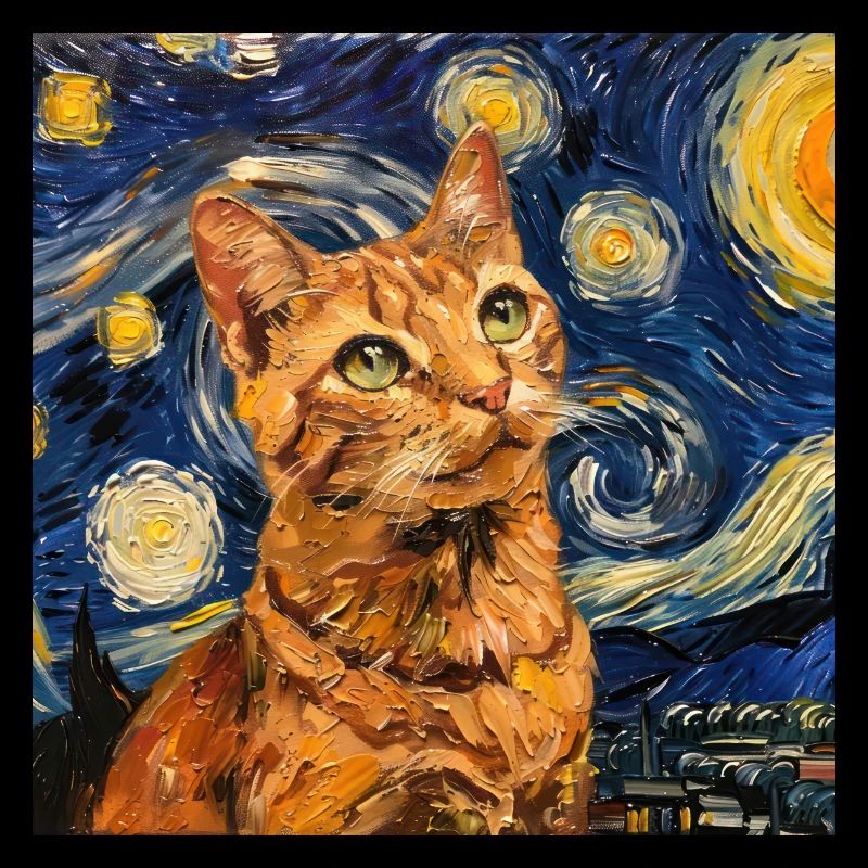 Chat, Motif De Chat, Van Gogh, Nuit Étoilée