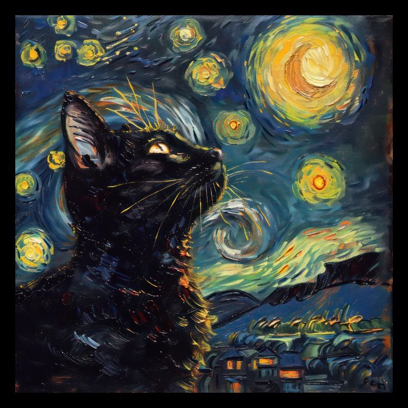 Chat, Motif De Chat, Van Gogh, Nuit Étoilée