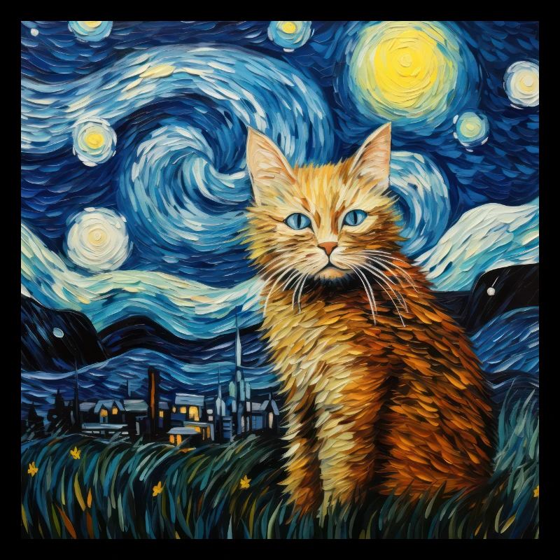 Chat, Motif De Chat, Van Gogh, Nuit Étoilée