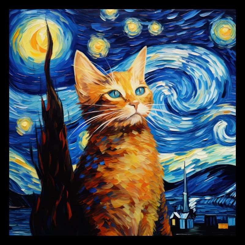Chat, Motif De Chat, Van Gogh, Nuit Étoilée
