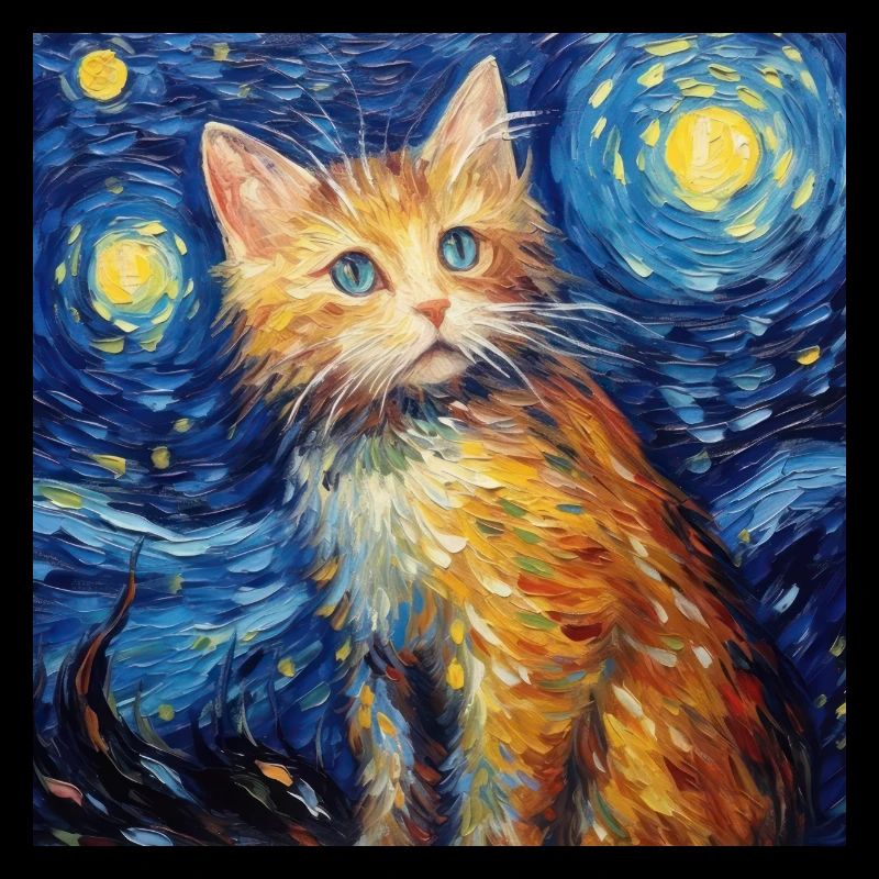 Chat, Motif De Chat, Van Gogh, Nuit Étoilée