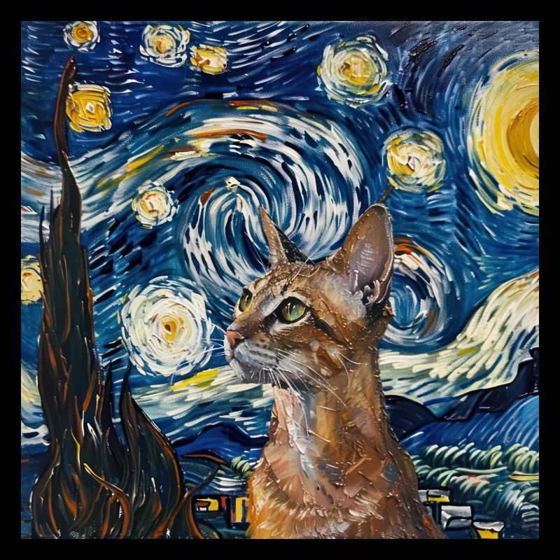 Cat, Cat Motif, Van Gogh, Starry Night