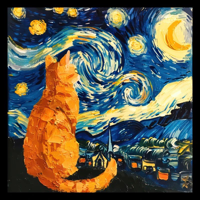 Chat, Motif De Chat, Van Gogh, Nuit Étoilée