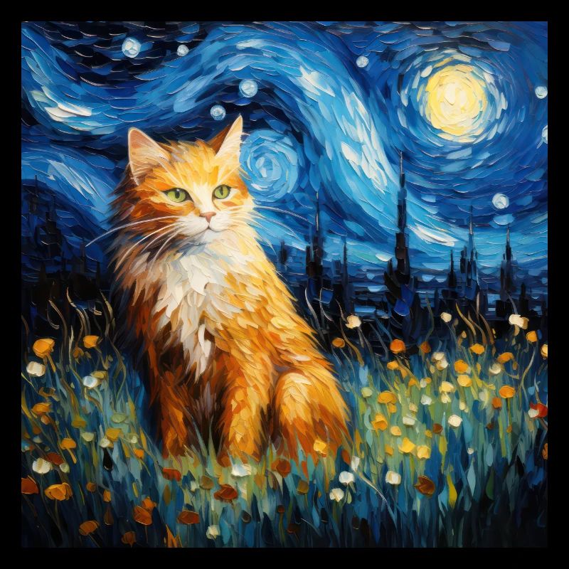 Chat, Motif De Chat, Van Gogh, Nuit Étoilée