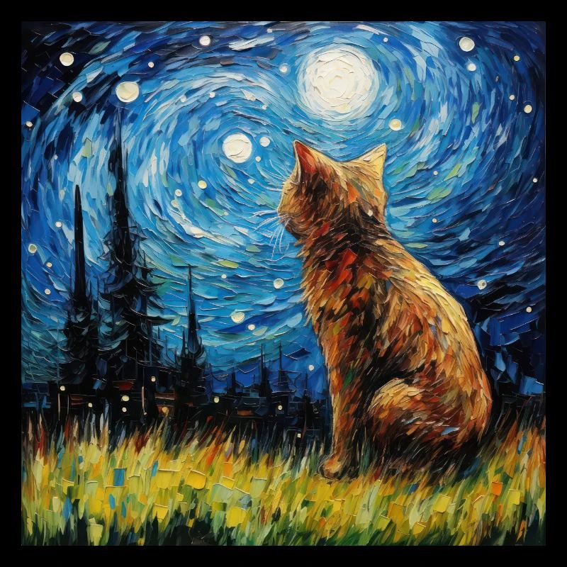 Cat, Cat Motif, Van Gogh, Starry Night