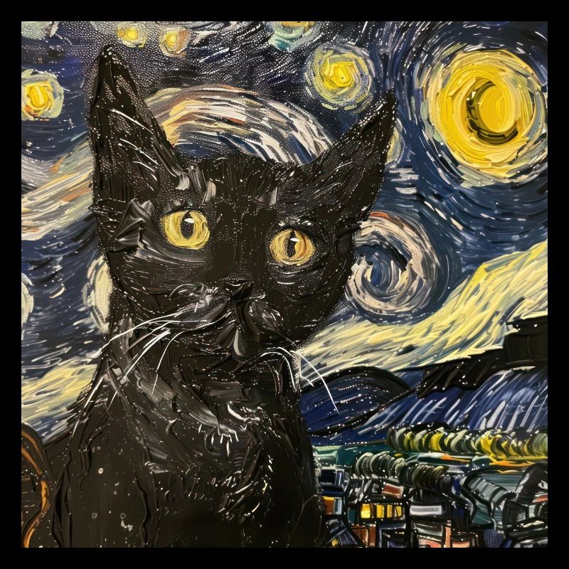 Chat, Motif De Chat, Van Gogh, Nuit Étoilée