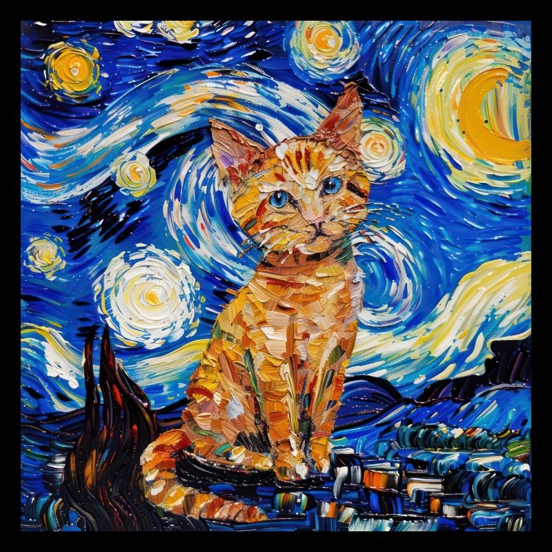 Chat, Motif De Chat, Van Gogh, Nuit Étoilée