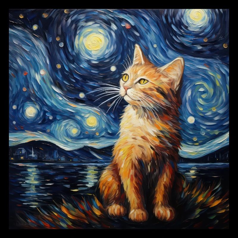Chat, Motif De Chat, Van Gogh, Nuit Étoilée