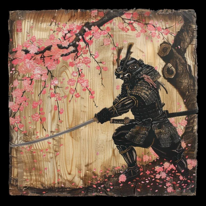 Japanese Samurai Cherry Blossom Art Ukiyo-E