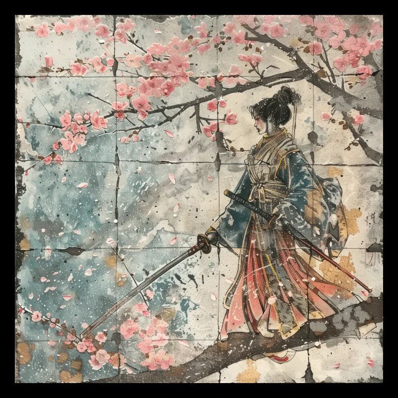 Japanisch, Samurai, Kirschblüte, Kunst, Ukiyo-E