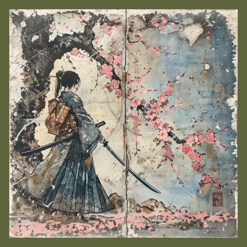 Japanese, Samurai, Cherry Blossom, Art, Ukiyo-E