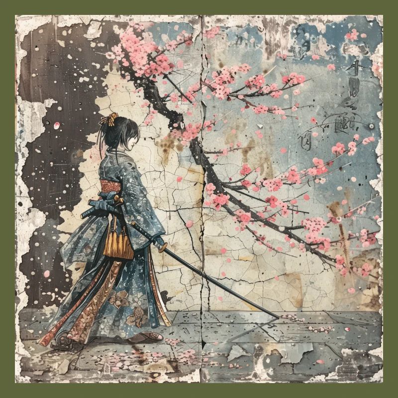 Japanese, Samurai, Cherry Blossom, Art, Ukiyo-E
