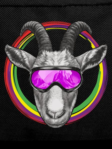 Coole Ziege mit lila Skibrille