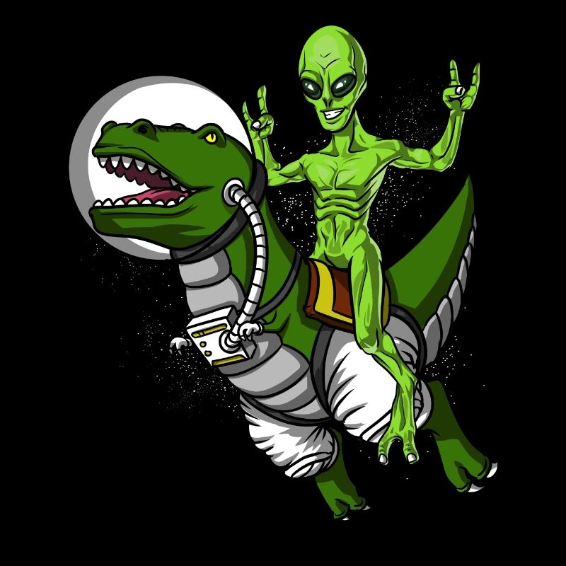 Space Alien Riding T-Rex Dinosaur Astronaut