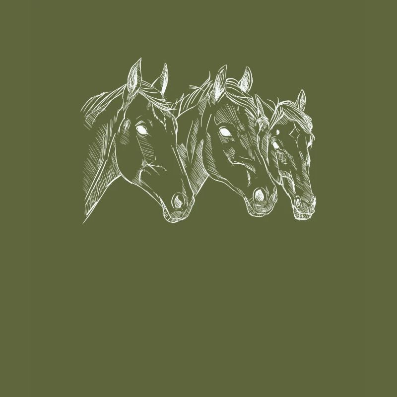 Têtes de chevaux dessinés à la main, illustration, cavalier