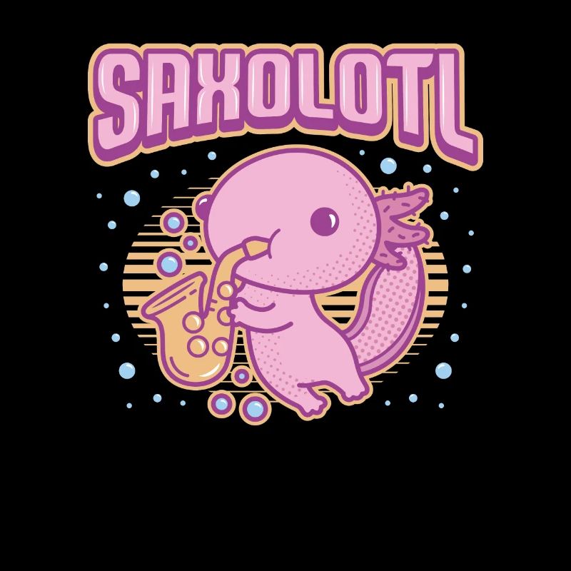 Saxolotl, axolotl joue du saxophone.