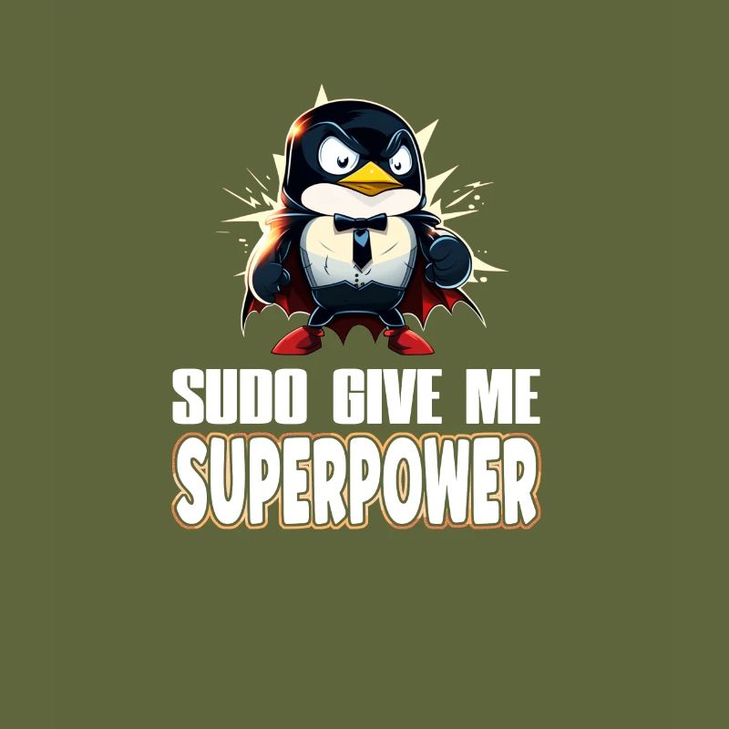 Linux Sudo Superpower Tux Superhero Penguin