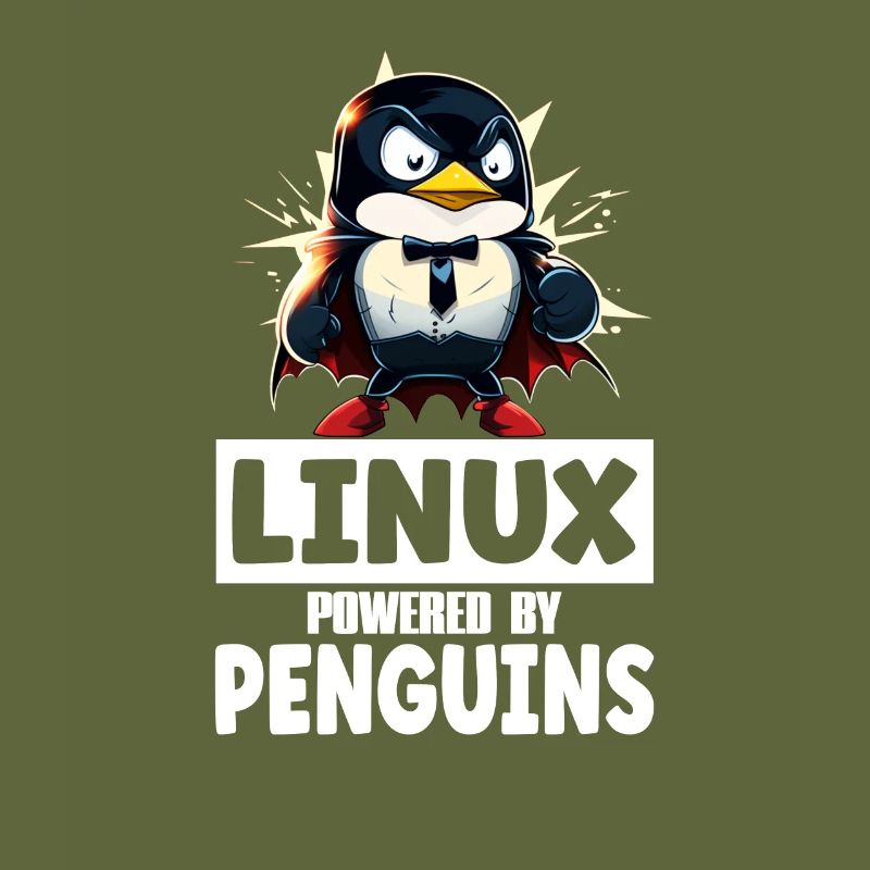 Linux Tux Penguin Powered by Sudo Superhero