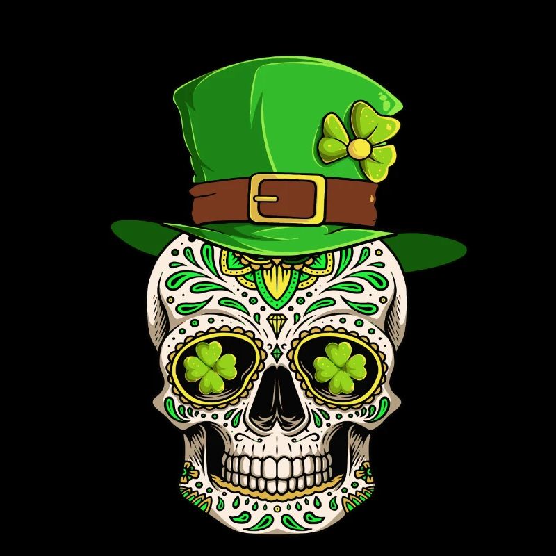 Sugar Skull Irish Ireland Clover St Patrick's Day