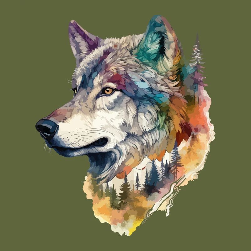 Wolf Wolf’s Head Nature Wilderness Forest Trees Art