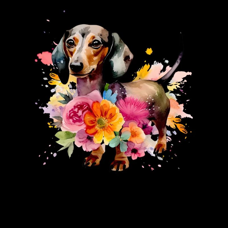 Teckel Chien Teckel Aquarelle Art Fleurs